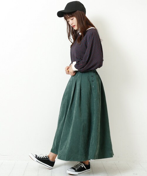 RAY CASSIN（レイカズン）の「横ボタンピーチ起毛スカート（スカート・レディース・ネイビー/グリーン/キャメル/パープル/カラシ・FREE）」の7枚目の写真