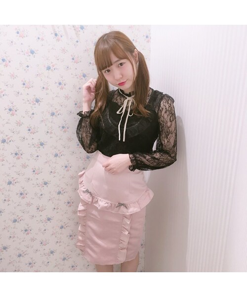 Honey Cinnamon（ハニーシナモン）の「フリルタイトスカート（スカート・レディース・ブラック/ピンク・FREE）」の2枚目の写真