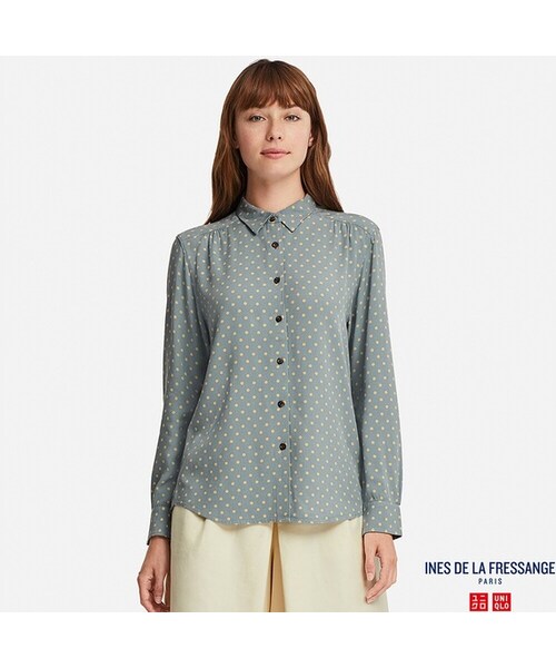UNIQLO（ユニクロ）の「レーヨンブラウス（長袖）（シャツ/ブラウス・レディース・BLUE 68/DARK GREEN 58/BLUE 61/RED 17・M/S/XL/L/3XL/XXL/XS）」の3枚目の写真