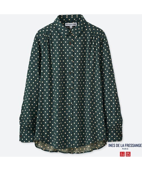 UNIQLO（ユニクロ）の「レーヨンブラウス（長袖）（シャツ/ブラウス・レディース・BLUE 68/DARK GREEN 58/BLUE 61/RED 17・M/S/XL/L/3XL/XXL/XS）」の2枚目の写真