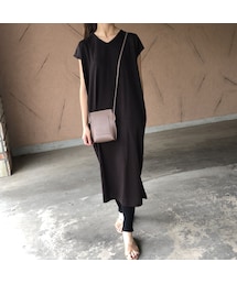 copine | ゆる可愛いレイヤードスタイル！フレンチスリーブニットソーロングワンピース【クリックポスト対象商品】(ワンピース)