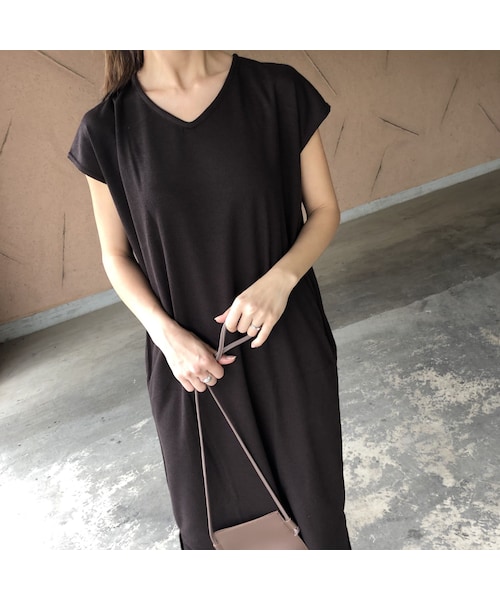 copine（コピン）の「ゆる可愛いレイヤードスタイル！フレンチスリーブニットソーロングワンピース【クリックポスト対象商品】（ワンピース・レディース・その他）」の6枚目の写真