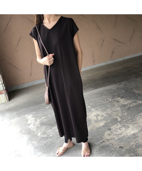 copine（コピン）の「ゆる可愛いレイヤードスタイル！フレンチスリーブニットソーロングワンピース【クリックポスト対象商品】（ワンピース・レディース・その他）」の4枚目の写真