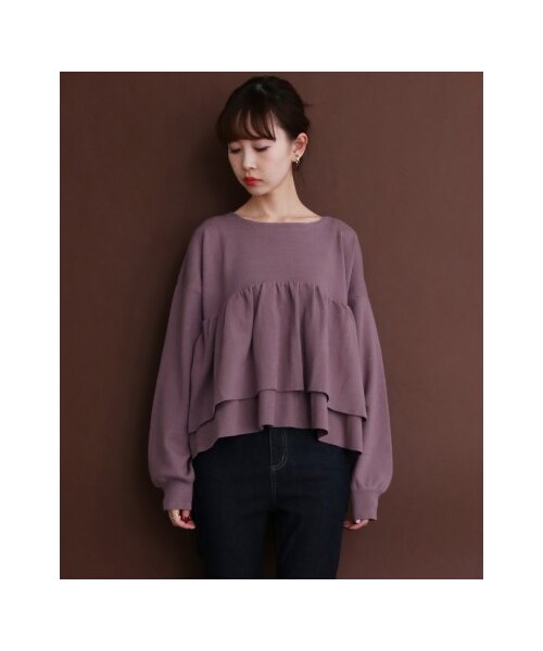 新品▷KBF＊ギャザーフリルニット   BLACK KBF - KBF ギャザーフリルニット🌸BLACK♪新品タグ付☆URの通販 by
