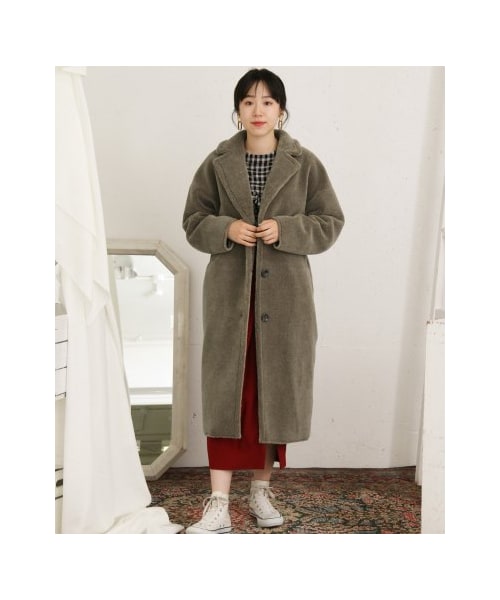 美品 KBF ボアコート ブラウン ロングコート KBF（ケイビーエフ）の「【予約】KBF+ ボアロングコート（）」 - WEAR