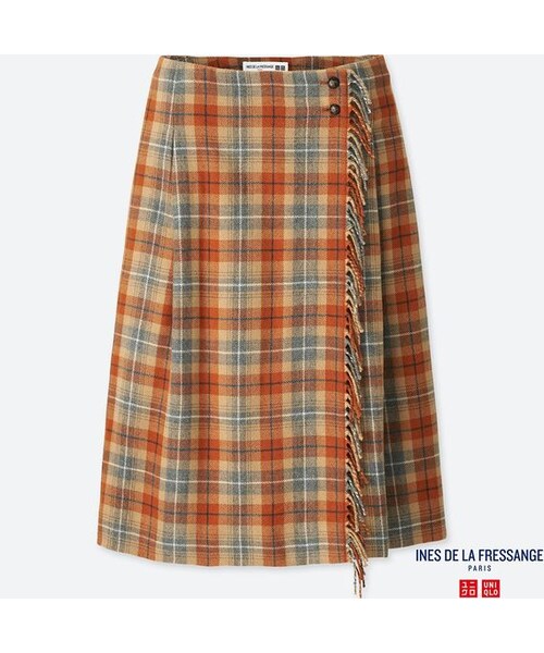 UNIQLO（ユニクロ）の「ラップフリンジスカート（スカート・レディース・GREEN 55/ORANGE 26・70/55/58/73/76/67/61/64）」の2枚目の写真