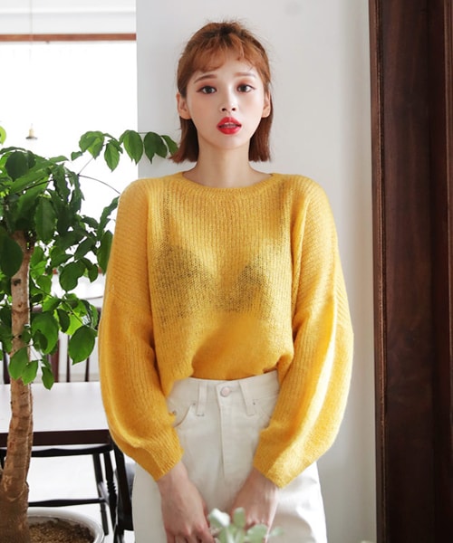 DHOLIC（ディーホリック）の「モヘア混パフスリーブニット（ニット/セーター・レディース・レッド/イエロー/グリーン/ホワイト・FREE）」の4枚目の写真