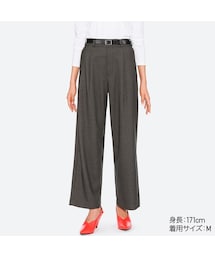 UNIQLO | ハイウエストタックワイドパンツ（チェック）(その他パンツ)