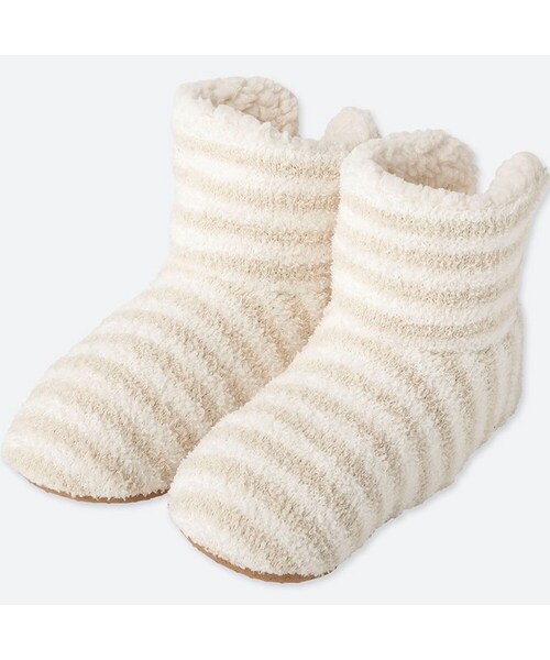 UNIQLO（ユニクロ）の「フラッフィーフリースルームシューズ（ボーダー）（ルームウェア/パジャマ・レディース・NAVY 69/PINK 12/NATURAL 30・L/XL/M）」の2枚目の写真