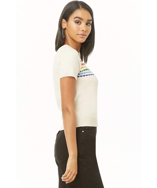 FOREVER 21（フォーエバー トゥエンティーワン）の「Forever 21 Rainbow Heart Top（トップス・レディース・White・Small/Medium/Large）」の2枚目の写真