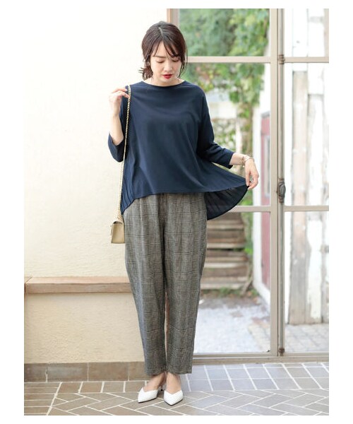 earth music&ecology(アースミュージックアンドエコロジー)の「洗えるウール見えコットンパンツ(テーパード)(パンツ・グレー/ハウンドトゥース/グレンチェック/チェックイエロー・M/L)」の3枚目の写真