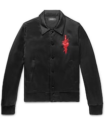 AMIRI（アミリ）の「AMIRI Leather-Appliquéd Satin Bomber Jacket