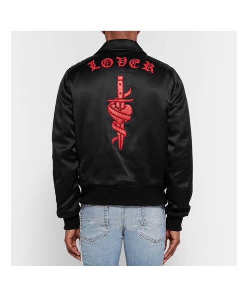 AMIRI（アミリ）の「AMIRI Leather-Appliquéd Satin Bomber Jacket