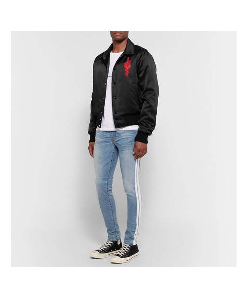 AMIRI（アミリ）の「AMIRI Leather-Appliquéd Satin Bomber Jacket