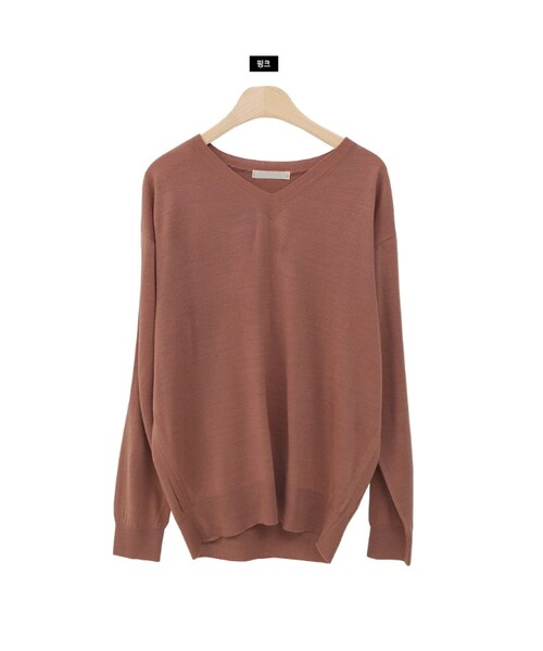 Dailyabout（デイリーアバウト）の「Vネックドロップショルダーニット（ニット/セーター・レディース・ブラック/ホワイト/ピンク/ブラウン/レッド/ブルー・FREE）」の5枚目の写真