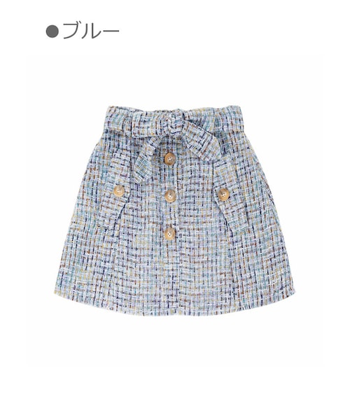 Bobon21(ボボンニジュウイチ)の「ウエストリボンツイードスカート-全2色-(スカート・レディース・ブルー/ピンク・S/M/L)」の1枚目の写真