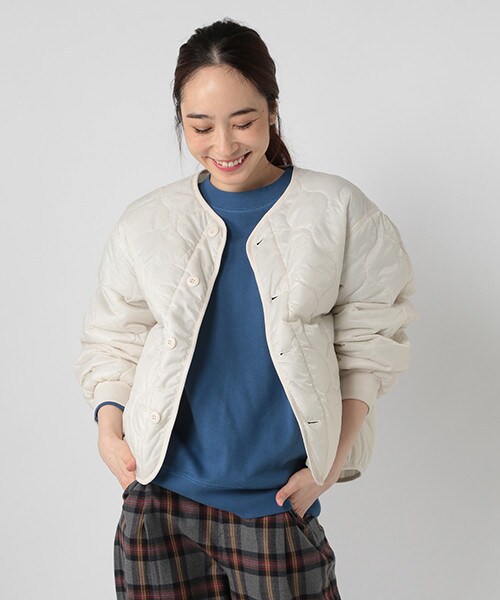 【送料無料】【美品】スタジオクリップ　タータンチェックキルティングコート　ネイビー×ワインレッド　M～Lサイズ STUDIO CLIP - スタディオクリップ チェックノーカラージャケット