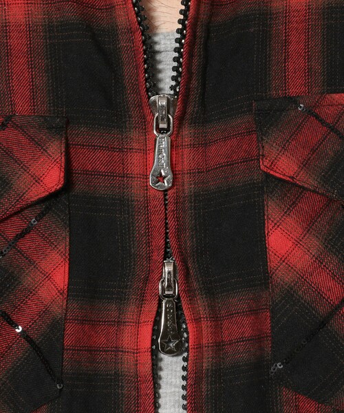 FranCisT_MOR.K.S.（フランシストモークス）の「FranCisT_MOR.K.S./フランシスト モークス/Spangle Ombre Check Zip-Up Shirts Jacket☆（トップス・メンズ・RED・RED/2 (販売中)/RED/3 (販売中)/RED/4 (残りわずか)）」の8枚目の写真