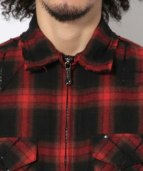 FranCisT_MOR.K.S.（フランシストモークス）の「FranCisT_MOR.K.S./フランシスト モークス/Spangle Ombre Check Zip-Up Shirts Jacket☆（トップス・メンズ・RED・RED/2 (販売中)/RED/3 (販売中)/RED/4 (残りわずか)）」の5枚目の写真