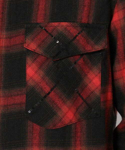 FranCisT_MOR.K.S.（フランシストモークス）の「FranCisT_MOR.K.S./フランシスト モークス/Spangle Ombre Check Zip-Up Shirts Jacket☆（トップス・メンズ・RED・RED/2 (販売中)/RED/3 (販売中)/RED/4 (残りわずか)）」の7枚目の写真