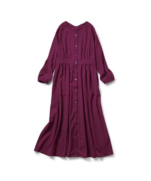 Iedit イディット の Iedit リネン混のvネックロングワンピース パープル ワンピース Wear