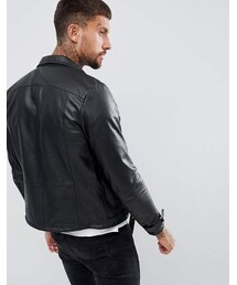 REPLAY（リプレイ）の「Replay leather biker jacket zip detail