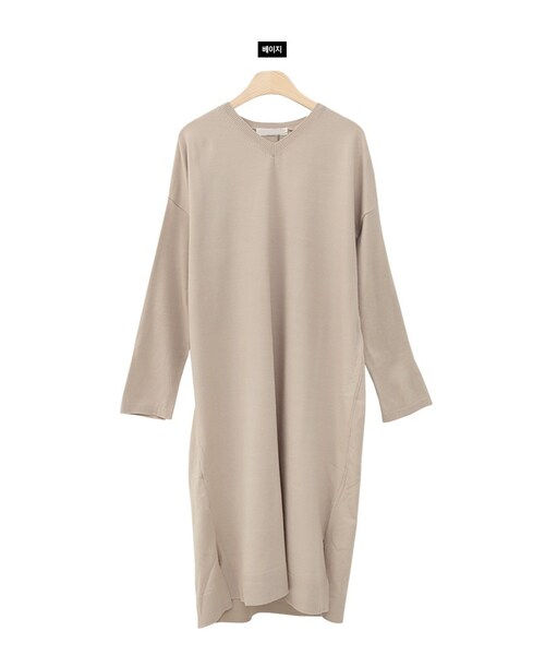 Dailyabout（デイリーアバウト）の「Vネックスリットヘムニットワンピース（ワンピース・レディース・ブラウン/ベージュ・FREE）」の2枚目の写真