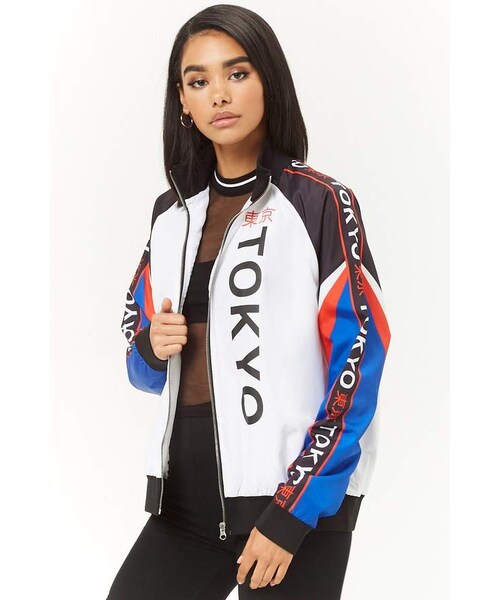 FOREVER 21(フォーエバー トゥエンティーワン)の「Forever 21 Tokyo Graphic Windbreaker(ジャケット/アウター・レディース・Red・Small/Medium/Large)」の1枚目の写真
