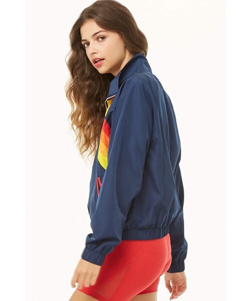 FOREVER 21(フォーエバー トゥエンティーワン)の「Forever 21 Wilson Striped-Front Logo Windbreaker(ジャケット/アウター・レディース・Blue・Medium/Large)」の3枚目の写真