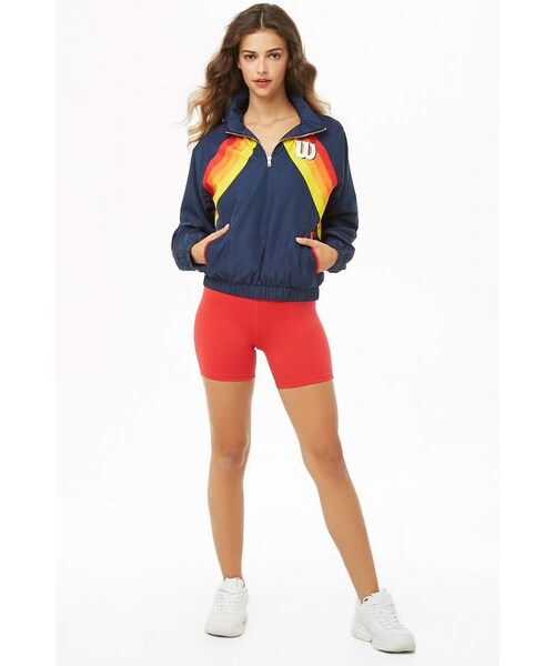 FOREVER 21(フォーエバー トゥエンティーワン)の「Forever 21 Wilson Striped-Front Logo Windbreaker(ジャケット/アウター・レディース・Blue・Medium/Large)」の4枚目の写真