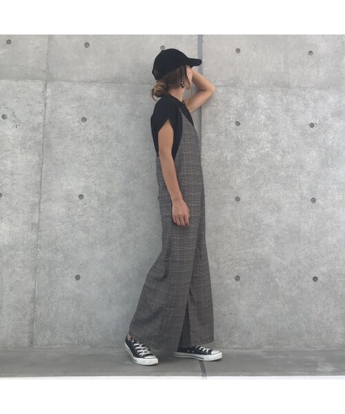 copine（コピン）の「再入荷！グレンチェック柄ワイドサロペット(2color)【クリックポスト対象商品】（つなぎ/オールインワン・レディース・その他）」の2枚目の写真