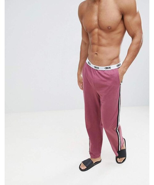 asos(エイソス)の「ASOS DESIGN straight leg jersey pyjama bottom in burgundy with branded waistband(デニムパンツ・メンズ・Red・M/XL/XXXL/XXS/S/XS/XXL/L)」の4枚目の写真