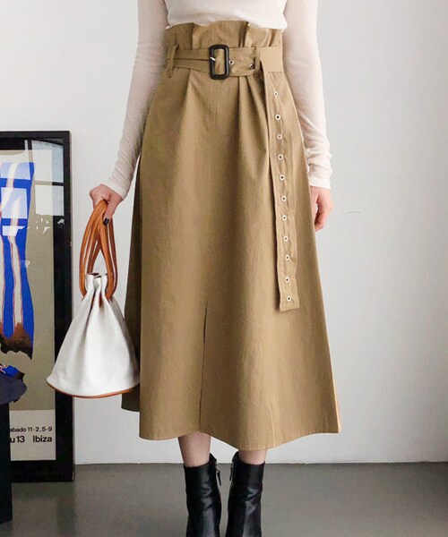 DHOLIC(ディーホリック)の「ベルトSETスリットフレアスカート(スカート・レディース・グリーン/ベージュ・FREE)」の2枚目の写真