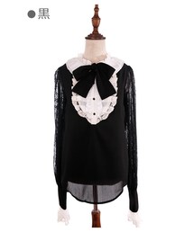 Bobon21 | 袖レースビクトリアシフォンブラウス-全２色-(シャツ/ブラウス)