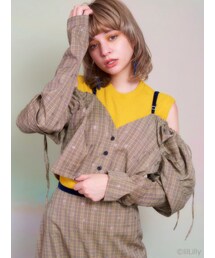 lilLilly（リルリリー）の「ドットチェックボリュームスリーブブラウス 