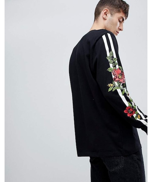 エイソス (ASOS DESIGN) メンズ 長袖Tシャツ トップス Oversized Long-Sleeve T-Shirt In Black With Double Layer Sleeve And Back Print (ブラック) asos（エイソス）の「ASOS DESIGN relaxed long sleeve t-shirt with