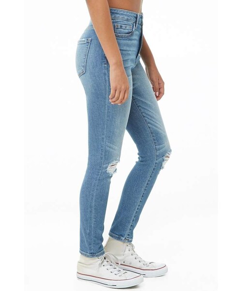 FOREVER 21（フォーエバー トゥエンティーワン）の「Forever 21 Distressed Straight-Leg Jeans（デニムパンツ・レディース・Blue・24/25/26/27/28/29/30/31）」の5枚目の写真