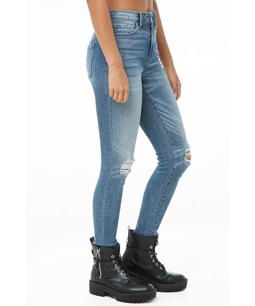 FOREVER 21（フォーエバー トゥエンティーワン）の「Forever 21 Distressed Straight-Leg Jeans（デニムパンツ・レディース・Blue・24/25/26/27/28/29/30/31）」の7枚目の写真