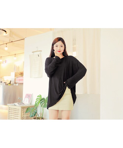 HOTPING(ホッピン)の「ドロップショルダールーズフィットTシャツ(Tシャツ/カットソー・レディース・ブラック/ホワイト/ベージュ/ブラウン/ミント・1(フリーサイズ)/2(L-XXL))」の1枚目の写真