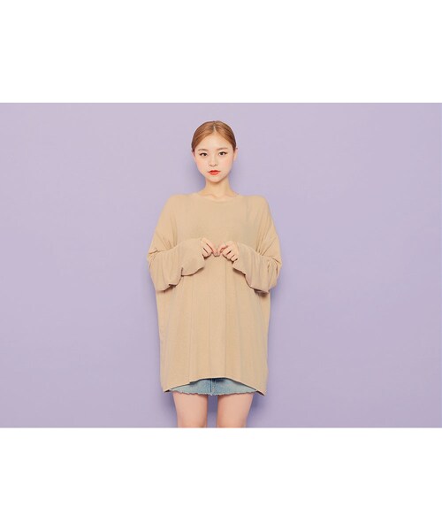 HOTPING(ホッピン)の「ドロップショルダールーズフィットTシャツ(Tシャツ/カットソー・レディース・ブラック/ホワイト/ベージュ/ブラウン/ミント・1(フリーサイズ)/2(L-XXL))」の4枚目の写真