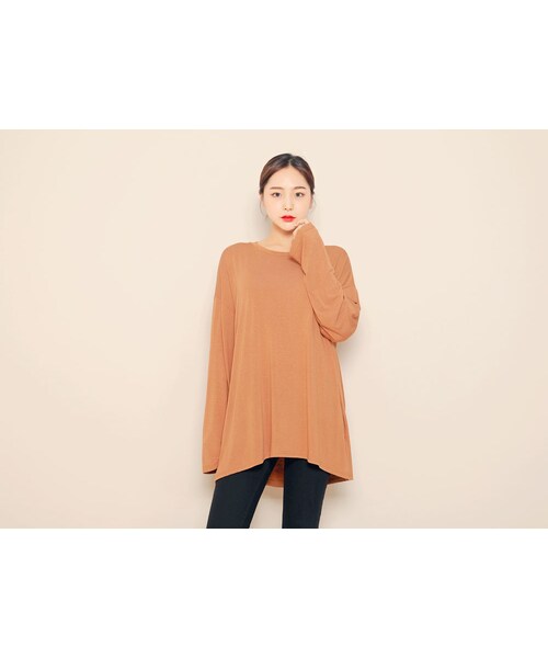 HOTPING(ホッピン)の「ドロップショルダールーズフィットTシャツ(Tシャツ/カットソー・レディース・ブラック/ホワイト/ベージュ/ブラウン/ミント・1(フリーサイズ)/2(L-XXL))」の3枚目の写真