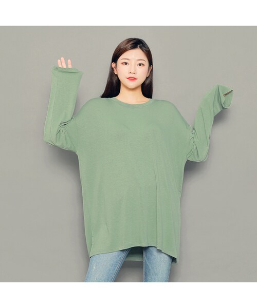 HOTPING(ホッピン)の「ドロップショルダールーズフィットTシャツ(Tシャツ/カットソー・レディース・ブラック/ホワイト/ベージュ/ブラウン/ミント・1(フリーサイズ)/2(L-XXL))」の5枚目の写真
