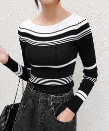 DHOLIC | ボートネックマルチボーダーニット(ニット/セーター)