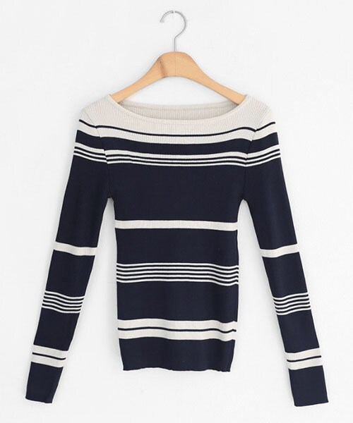 DHOLIC（ディーホリック）の「ボートネックマルチボーダーニット（ニット/セーター・レディース・ブラック/ホワイト/ブルー・FREE）」の3枚目の写真