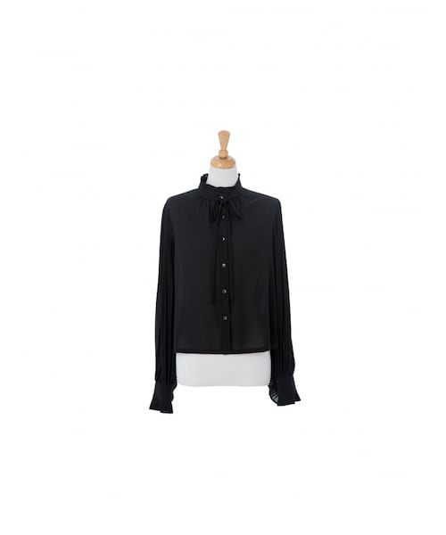 Marjorie（マージョリー）の「依舊浪漫，荷葉立領綁帶宮廷袖打褶襯衫（トップス・レディース・黑/白・F）」の17枚目の写真