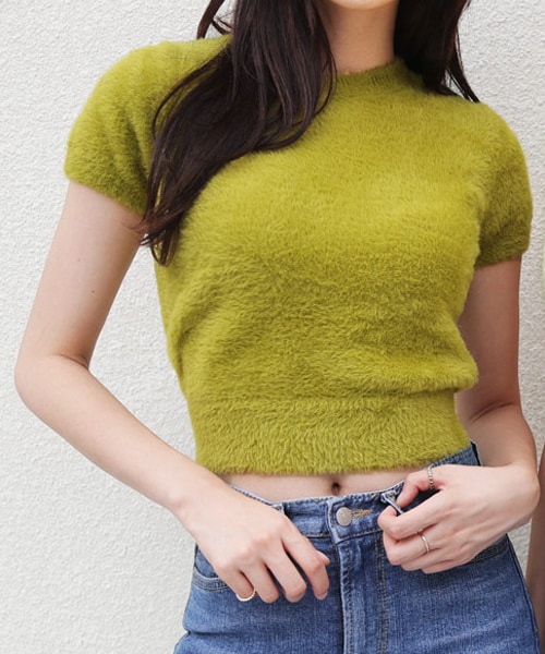 DHOLIC（ディーホリック）の「ソフトタッチショートスリーブ二ット（ニット/セーター・レディース・ホワイト/ブルー/グリーン/イエロー・FREE）」の2枚目の写真