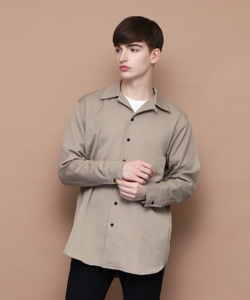 EMMA CLOTHES(エマクローズ)の「TRストレッチオープンカラーシャツ(シャツ/ブラウス・メンズ・ベージュ・Lサイズ)」の1枚目の写真