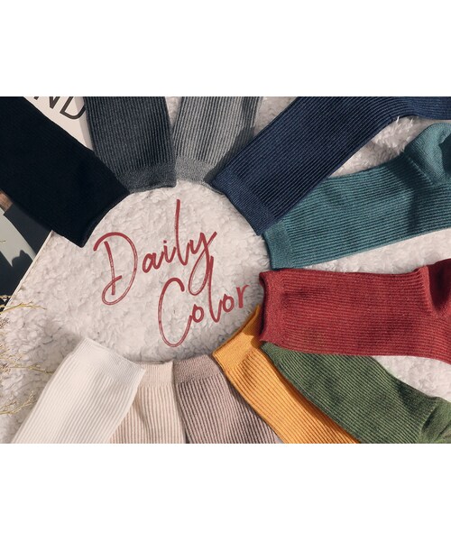 HOTPING（ホッピン）の「11Colorsシンプルリブソックス（ソックス/靴下・レディース・ブラック/グレー/ネイビー/ワイン/カーキ/チャコール/アイボリー/イエロー/ベージュ/ブルーグリーン/オートミール・フリーサイズ）」の7枚目の写真