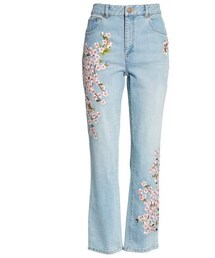お洒落刺繍♪【Alice+Olivia】クロップド ワイド デニムパンツ Designer Jeans For Women | Alice + Olivia