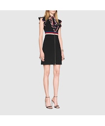 GUCCI フリル付き黒ワンピース グッチ GUCCI ワンピース ジャージー 黒 アイボリー M 長袖 ひざ
